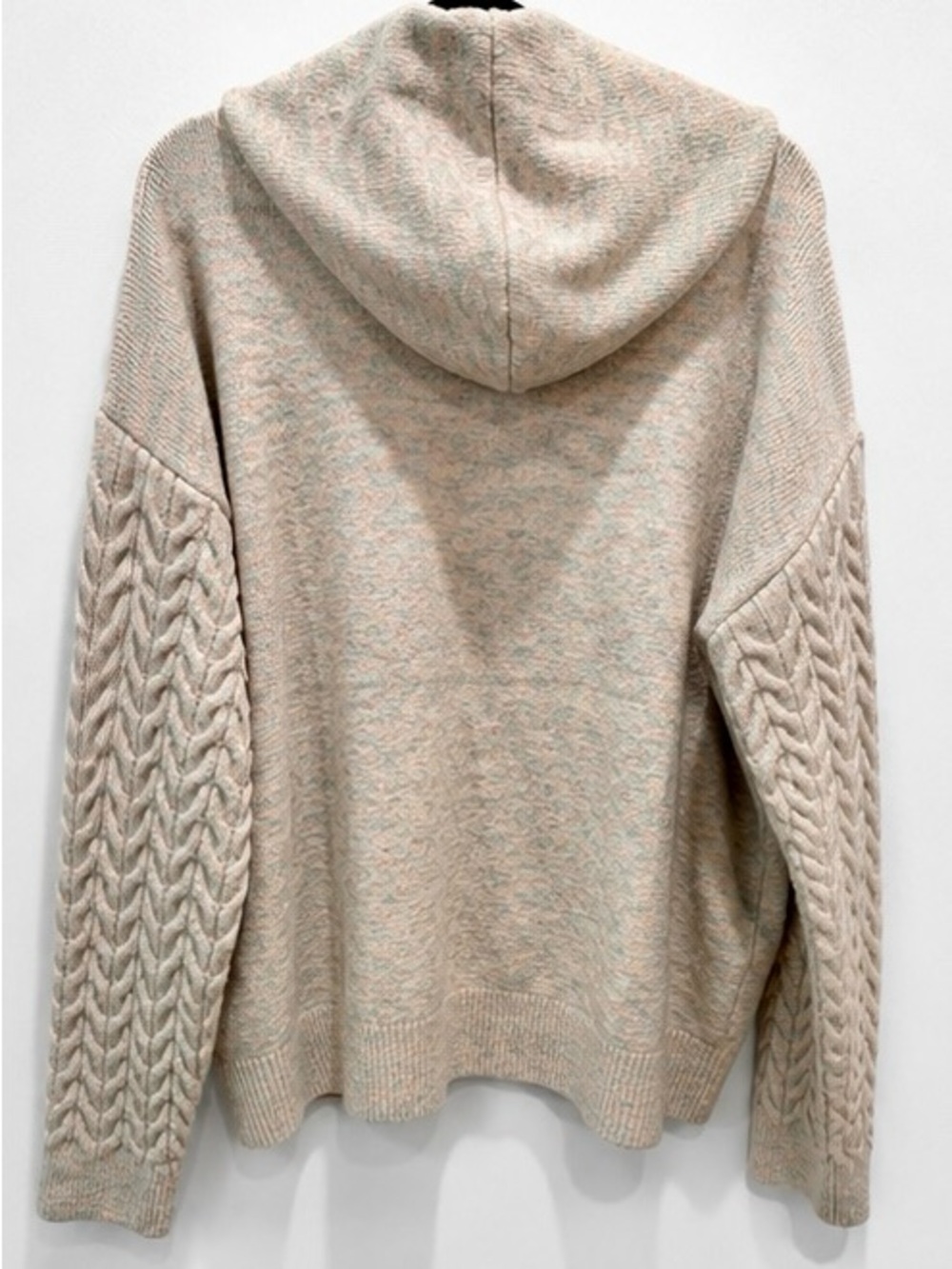 NWT &merci Pastel Confetti Speckled Hooded Sweater Cable Knit Sleeves Size Large